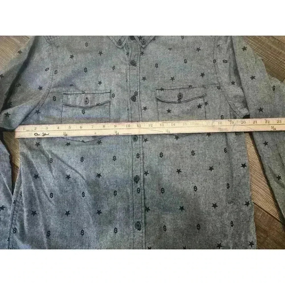 Burnside Shirt Men's Large Grey Long Sleeve Cotton Blend Button Up Dollar Sign $ - Picture 5 of 6
